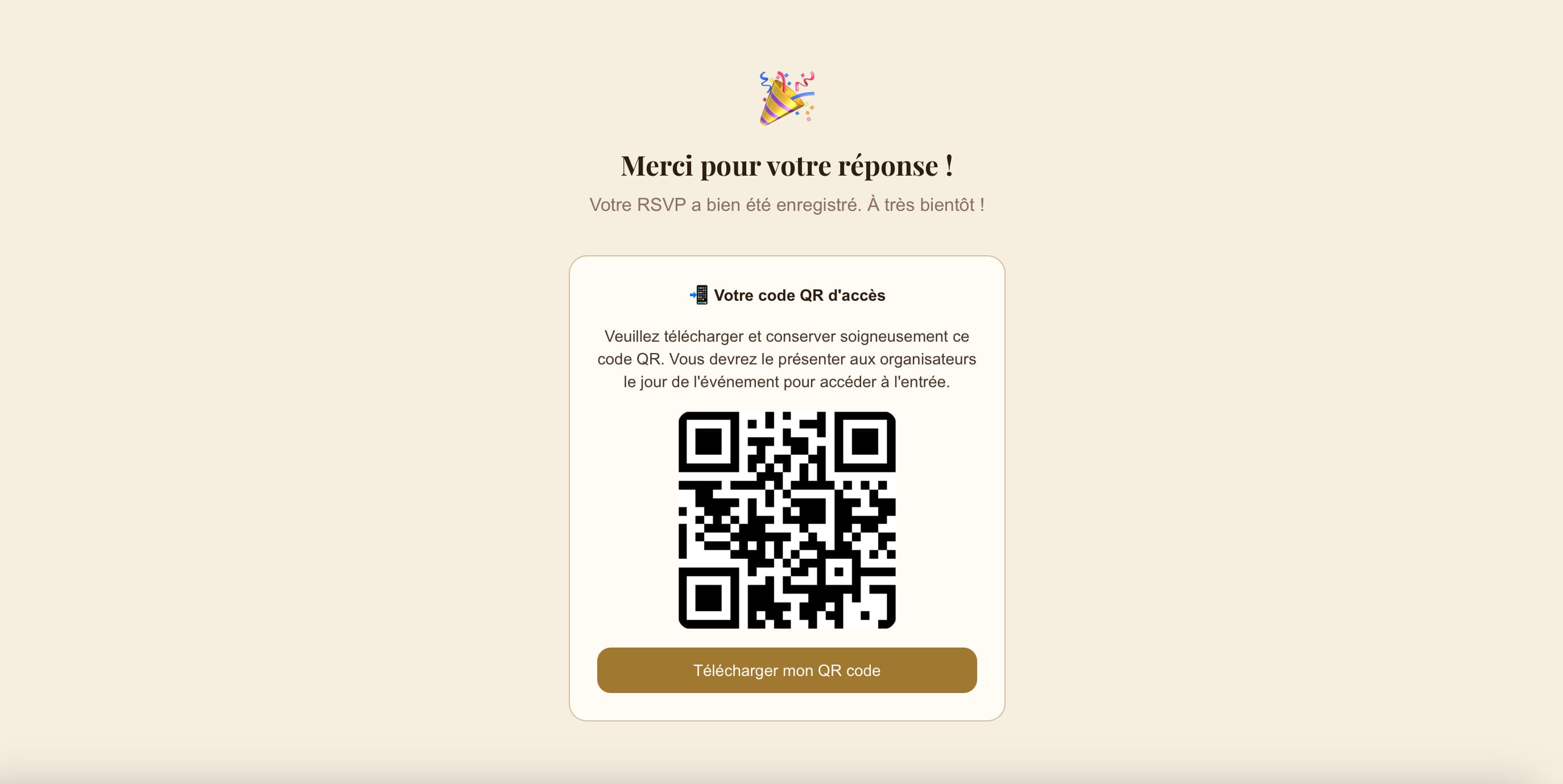 QR code RSVP automatique
