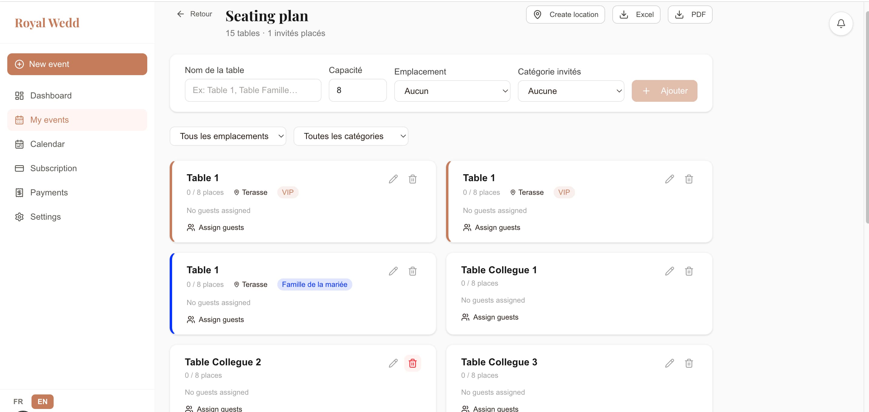 Plan de table interactif